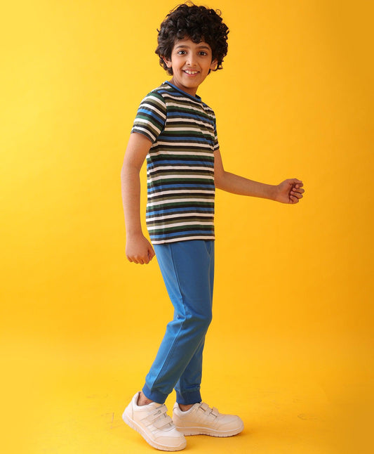 BLUE GREEN WHITE STRIPED ROYAL SUMMER JOGGER SET - MULTI/ROYAL