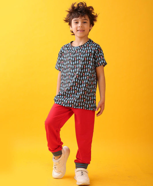TROPICAL DRINKS SUMMER RED RIB BOYS JOGGER SET - BLACK/RED