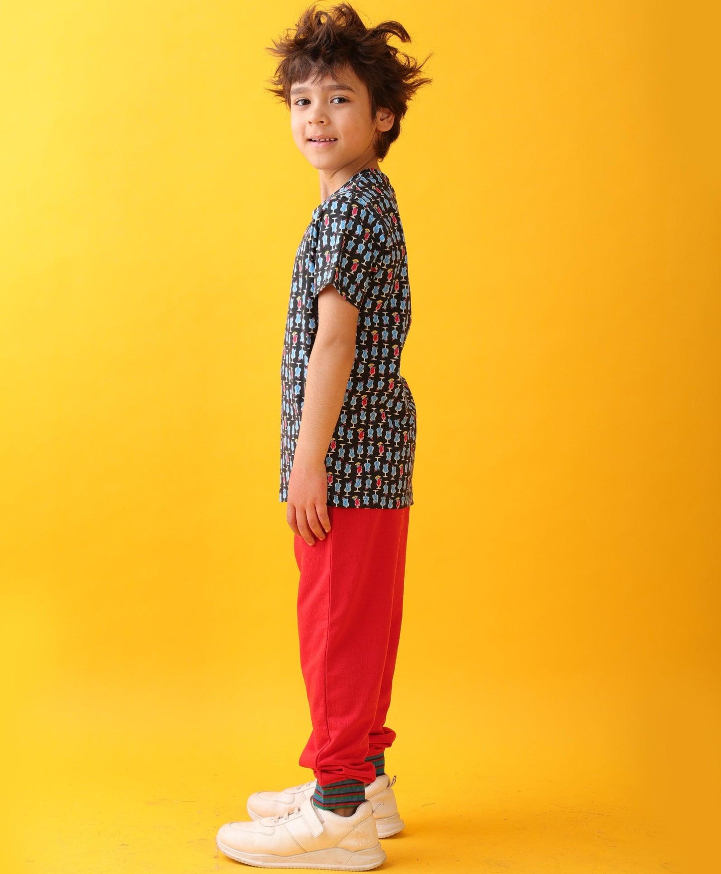 TROPICAL DRINKS SUMMER RED RIB BOYS JOGGER SET - BLACK/RED