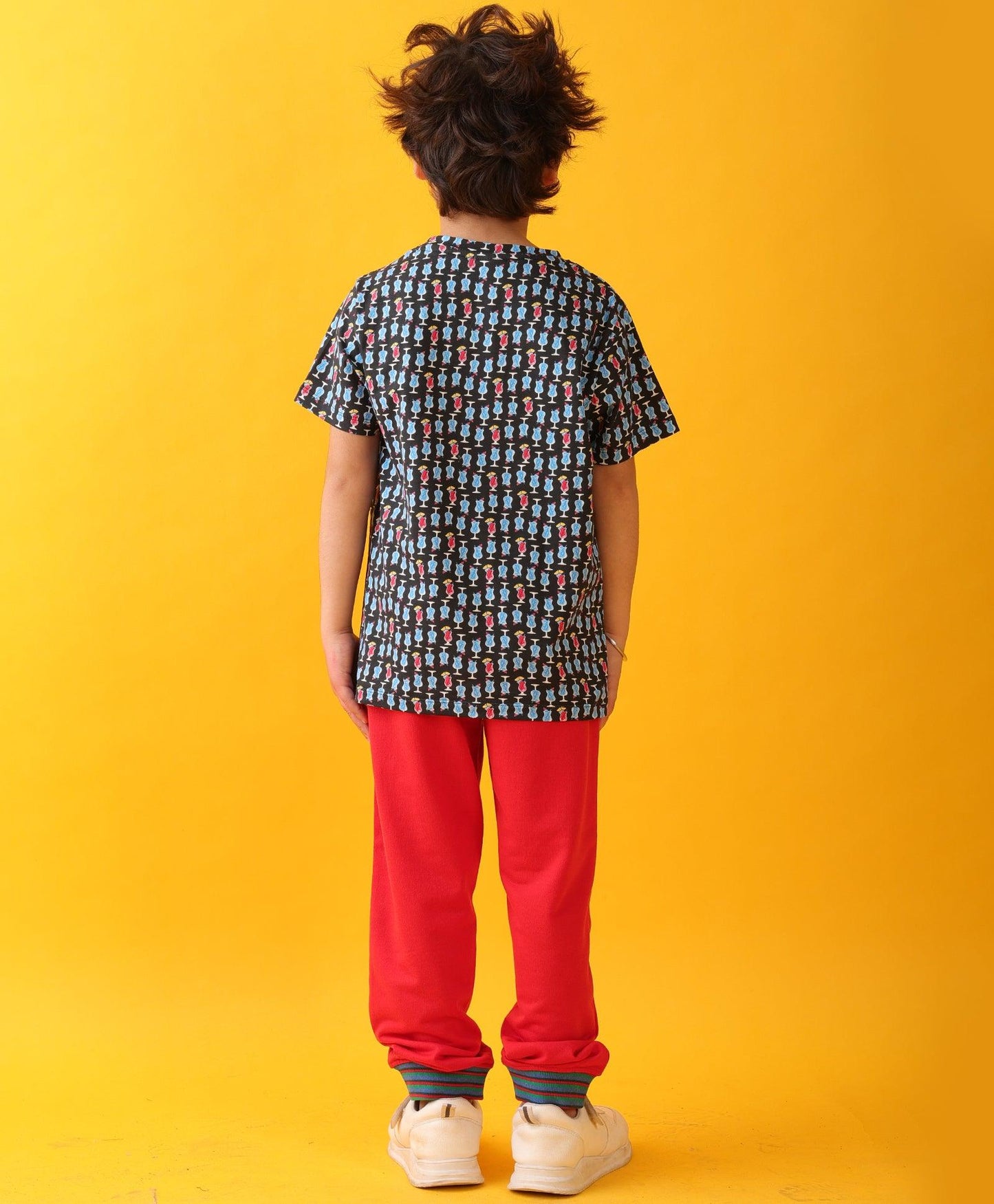TROPICAL DRINKS SUMMER RED RIB BOYS JOGGER SET - BLACK/RED