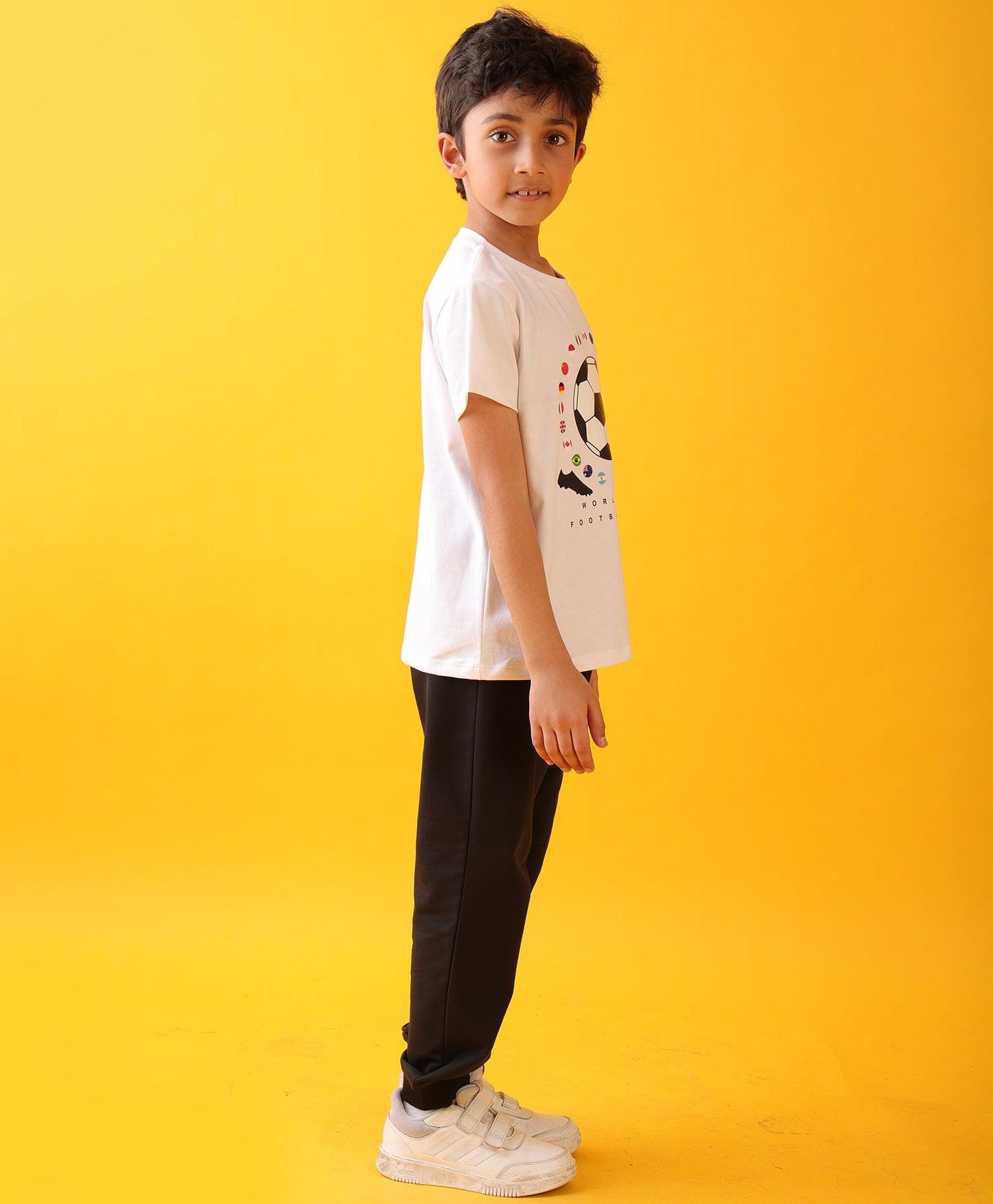 FOOTBALL SUMMER BLACK BOYS JOGGER SET - WHITE/BLACK