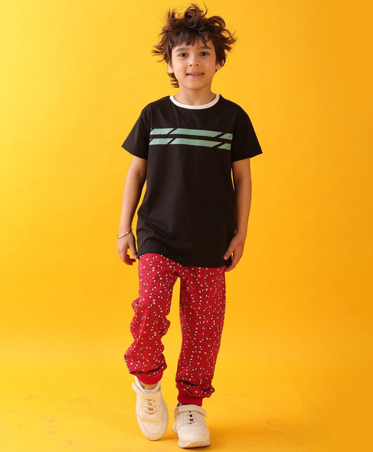 ENGLAND STRIPES SPIDER RED BOYS JOGGER SET - BLACK/RED