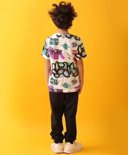 READY FOR THAT FUN SUMMER BLACK BOYS JOGGER SET - WHITE/BLACK