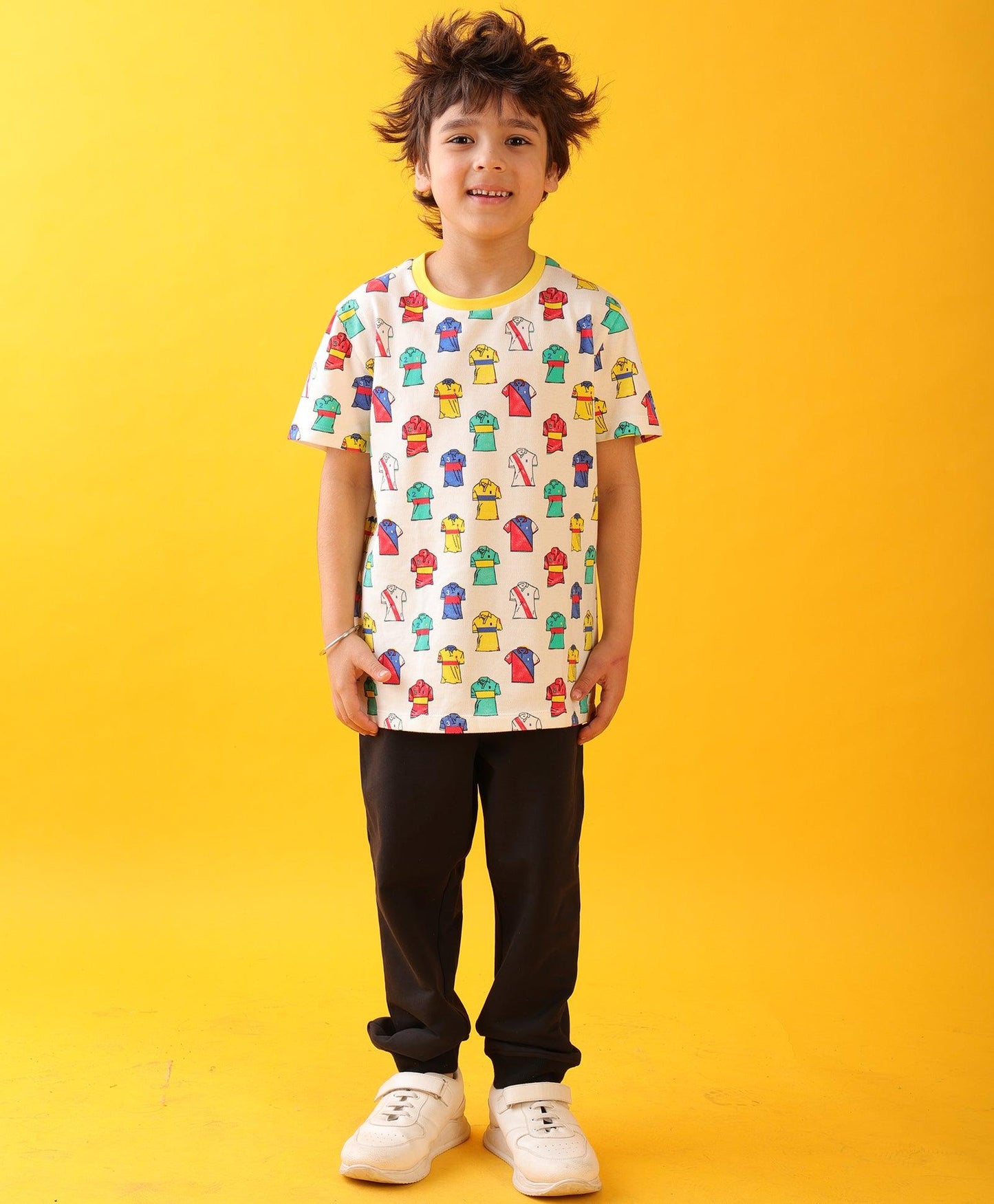 POLO PRINT BLACK FUN BOYS SUMMER JOGGER SET - WHITE/BLACK