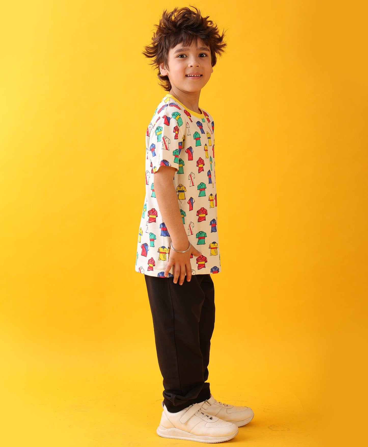POLO PRINT BLACK FUN BOYS SUMMER JOGGER SET - WHITE/BLACK