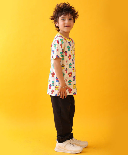 POLO PRINT BLACK FUN BOYS SUMMER JOGGER SET - WHITE/BLACK