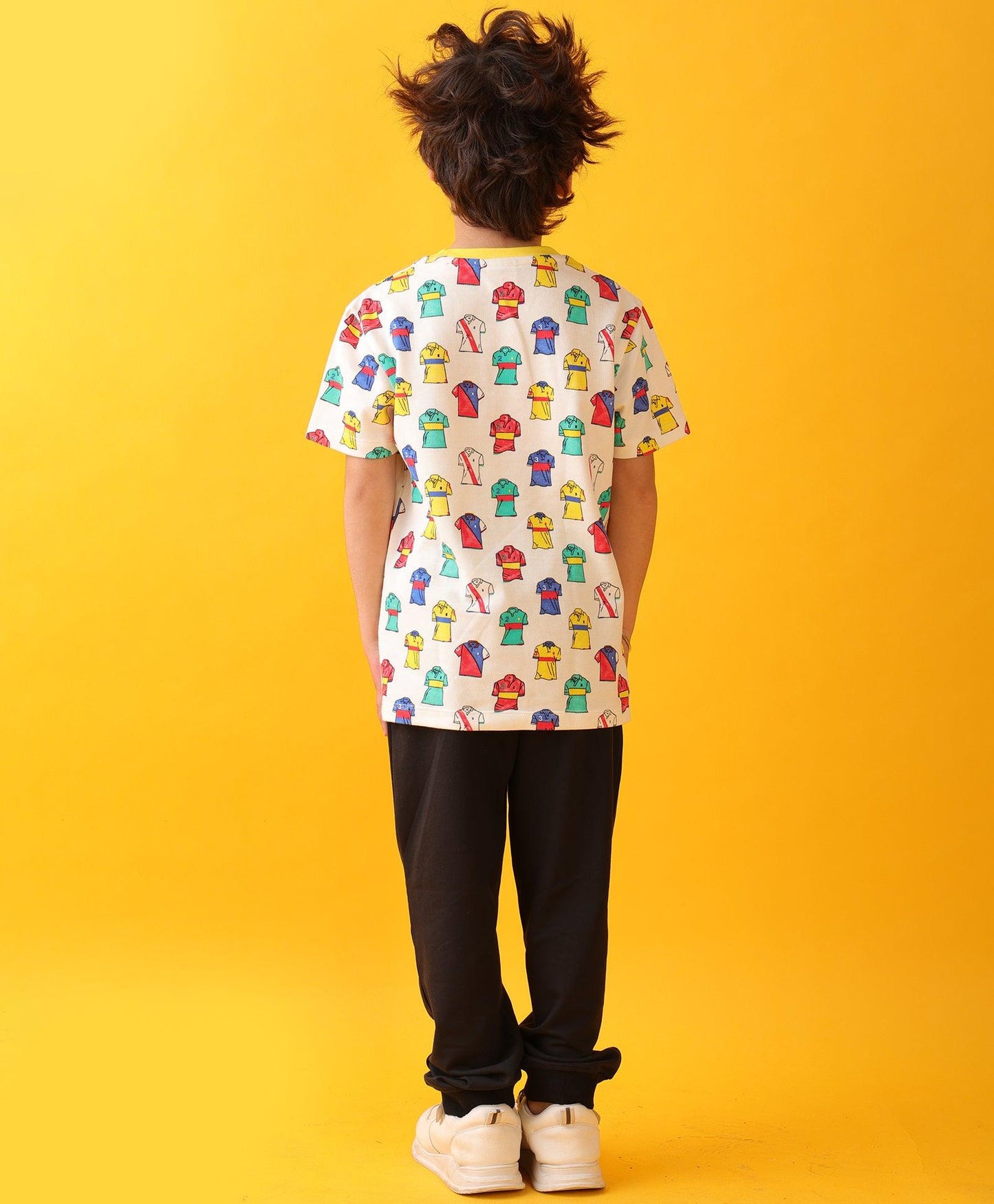 POLO PRINT BLACK FUN BOYS SUMMER JOGGER SET - WHITE/BLACK