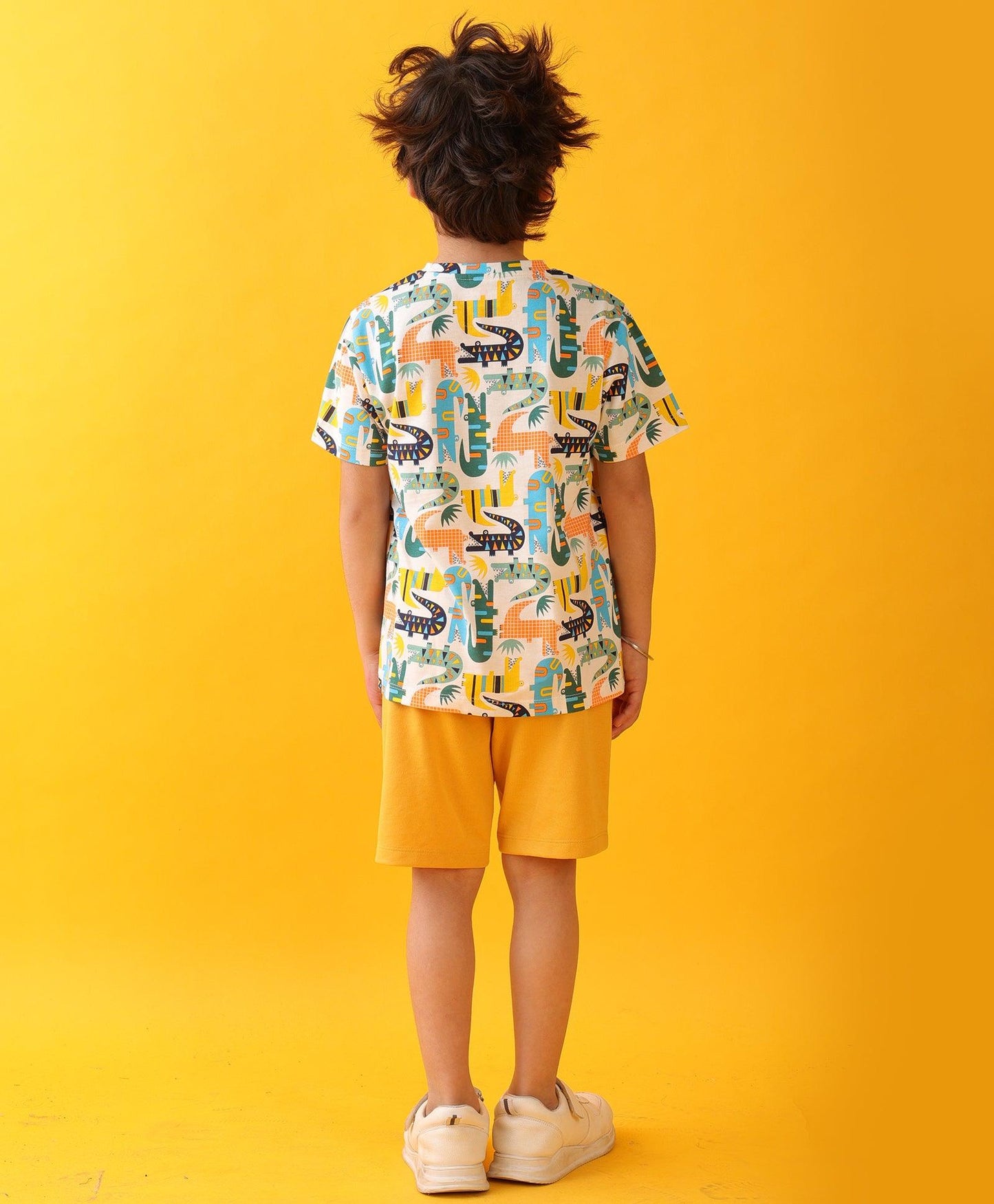 CROCODILE MUSTARD SUMMER SHORTS SET - WHITE/MUSTARD