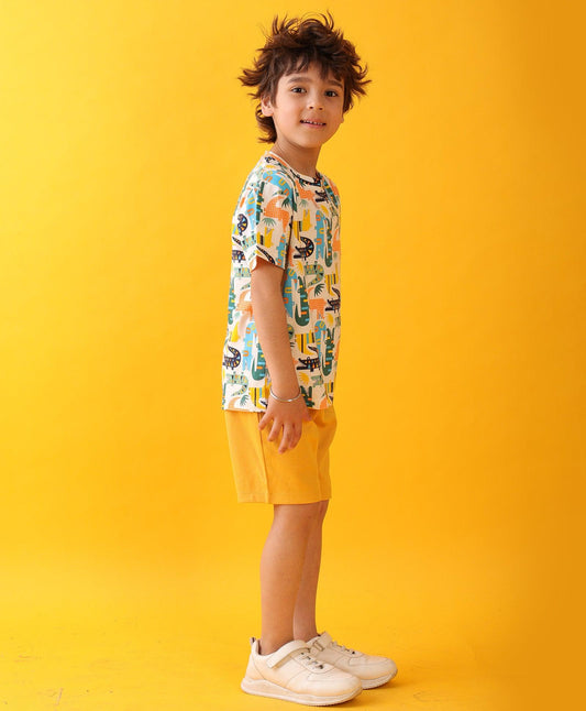CROCODILE MUSTARD SUMMER SHORTS SET - WHITE/MUSTARD