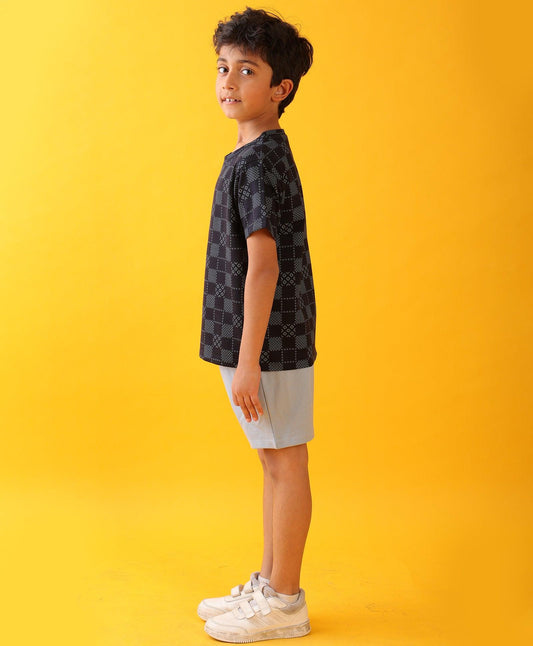 CHECK NAVY SKY ASH SUMMER SHORTS SET - BLACK/SKY