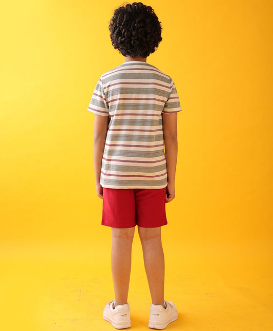 WHITE RED STRIPED MEHROON SUMMER SHORTS - MULTI/RED