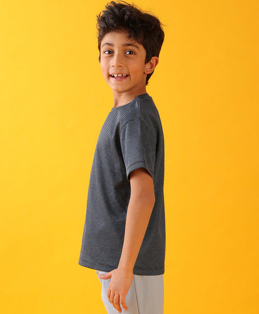 NAVY BLUE STRIPE SUMMER BOYS SHORT SLEEVE T-SHIRT - NAVY