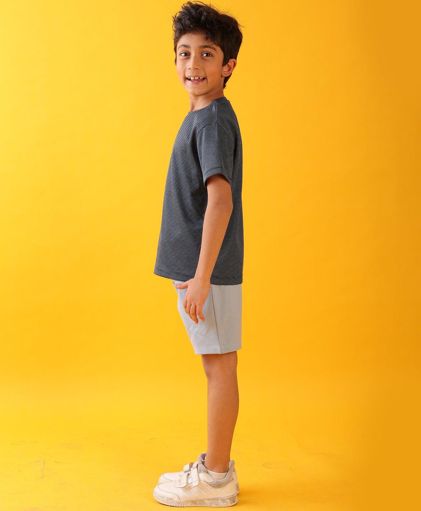 NAVY PINSTRIPED SKY ASH SUMMER SHORTS SET - NAVY/SKY