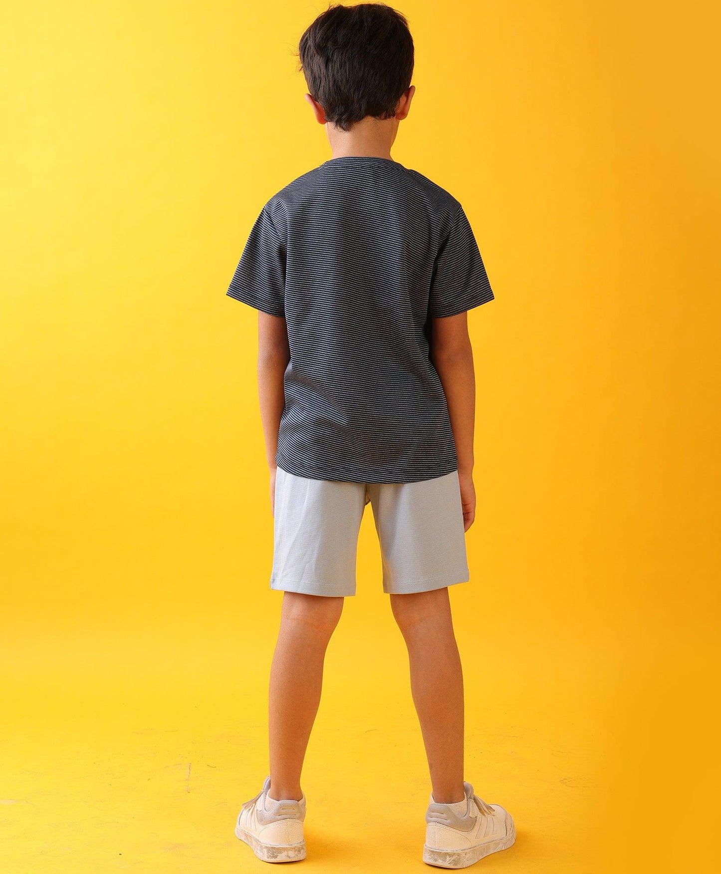 NAVY PINSTRIPED SKY ASH SUMMER SHORTS SET - NAVY/SKY