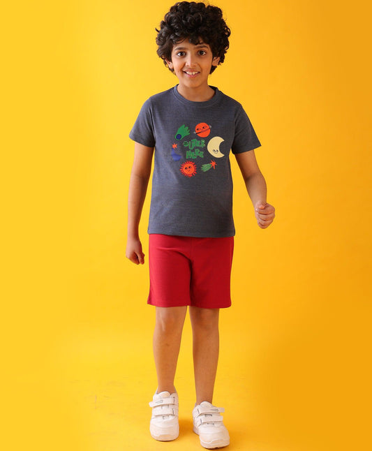 OUTER SPACE RED BOYS SHORTS SET - BLUE/RED