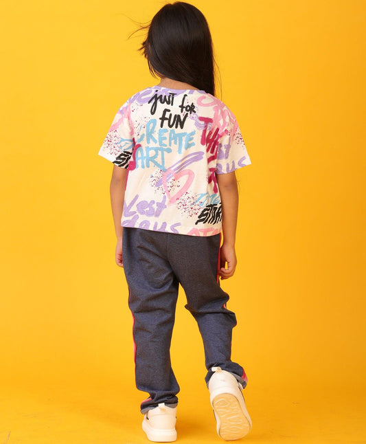 CREATE ART BLUE MELANGE GLITTER TAPE SUMMER JOGGER SET - WHITE/BLACK