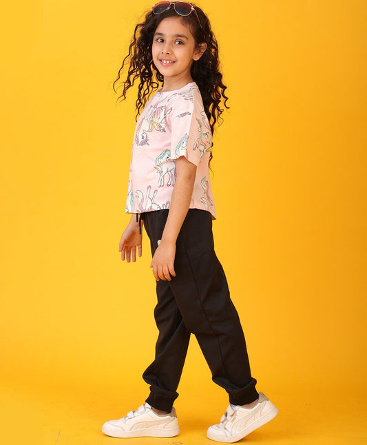 UNICORN STAR BLACK HEART SUMMER JOGGER SET - PINK/BLACK