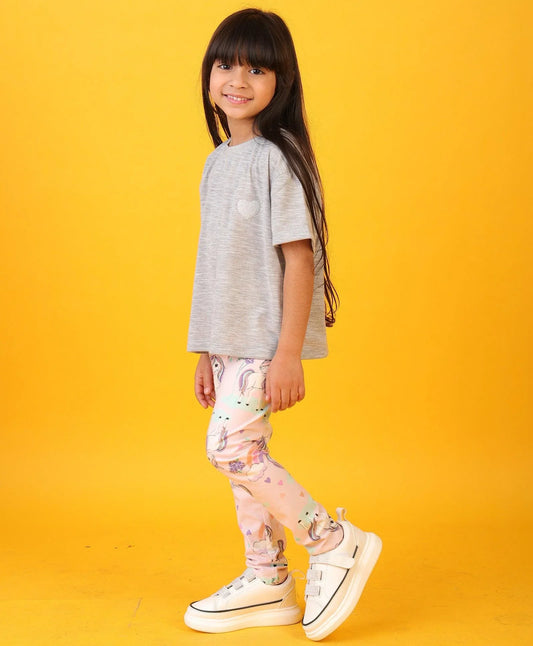 GREY TEXTURED UNICORN HEART LEGGINGS SET - GREY/PINK - Anthrilo