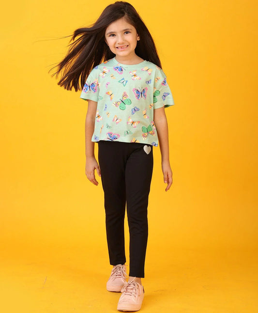 BUTTERFLY BLACK HEART SPORTY LEGGING SET - GREEN/BLACK - Anthrilo