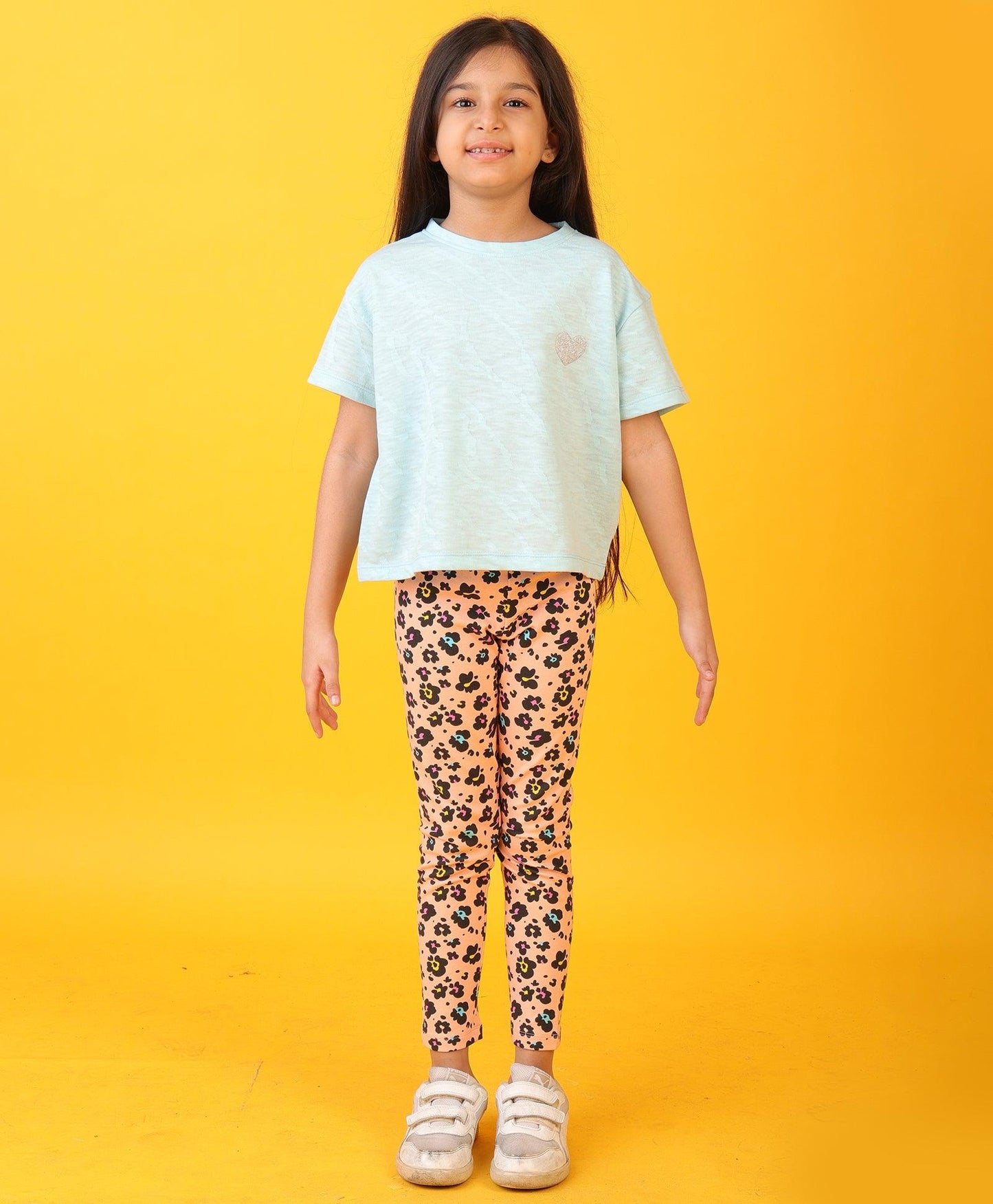 SKY HEART LEOPARD PEACH LEGGING SET - SKY/PEACH