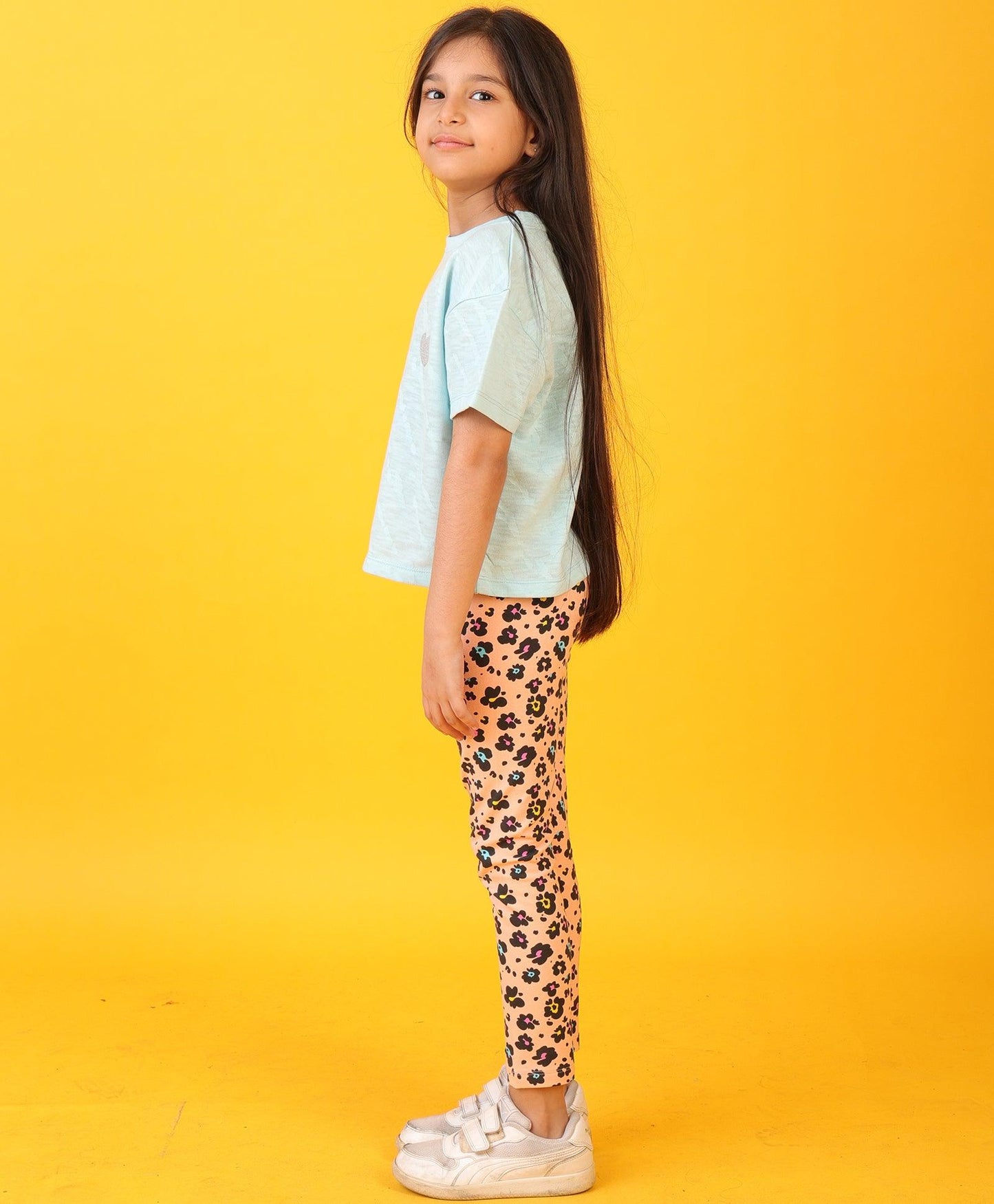 SKY HEART LEOPARD PEACH LEGGING SET - SKY/PEACH
