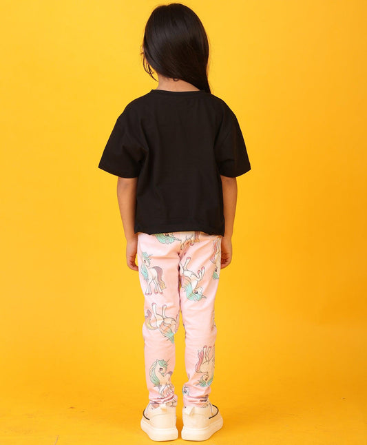 BLACK HEART UNICORN STAR LEGGING SET - BLACK/PINK