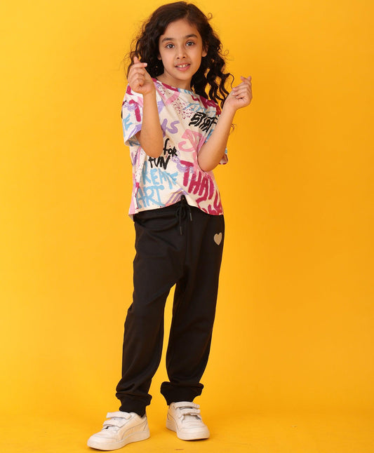 CREATE ART BLACK HEART SUMMER JOGGER SET - WHITE/BLACK