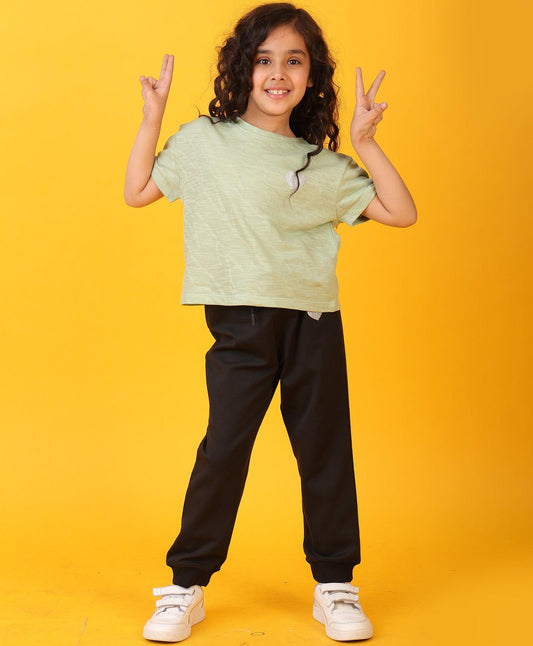 GREEN JACQUARD BLACK HEART SUMMER JOGGER SET - GREEN/BLACK