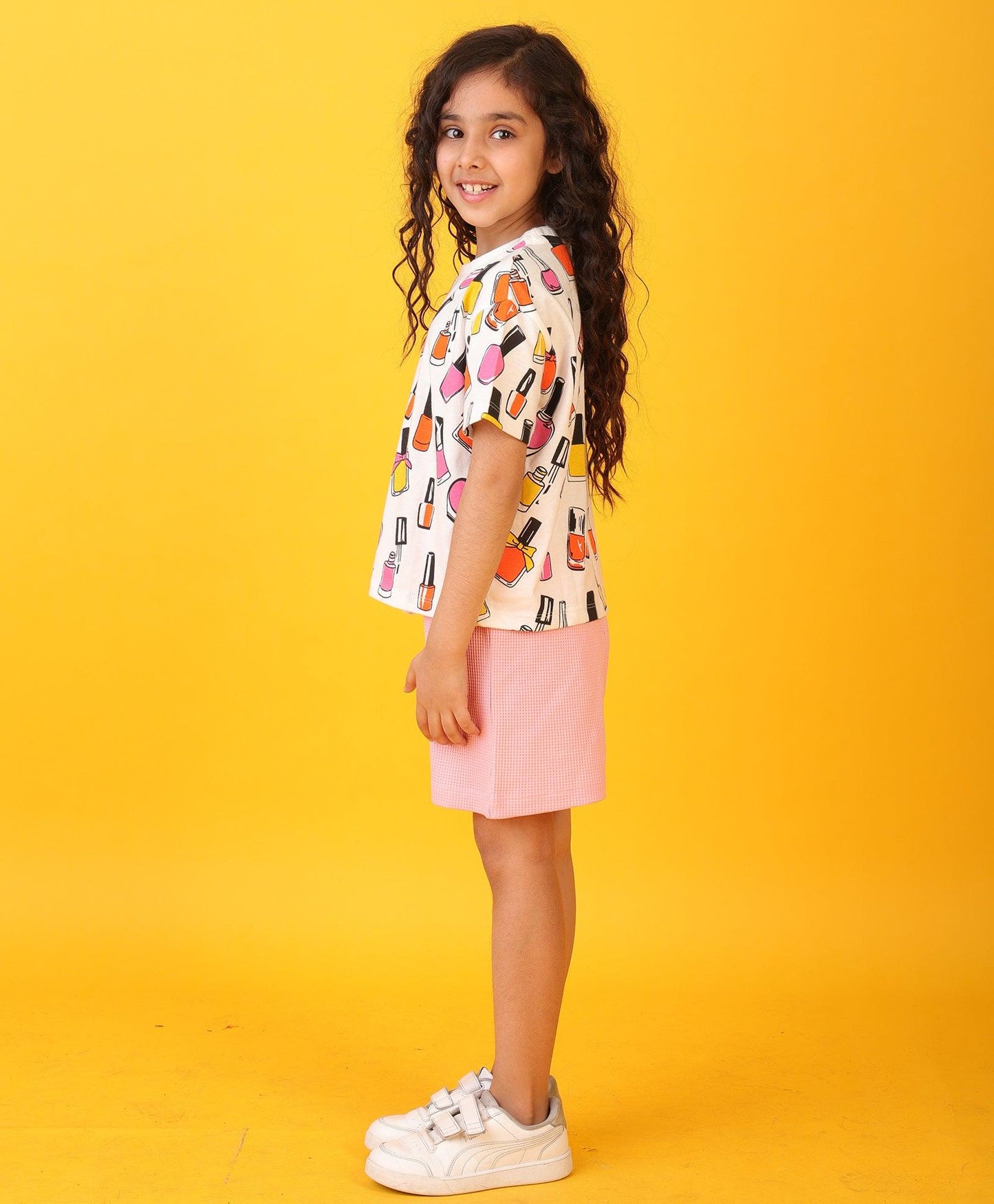 NAIL PAINT PINK GIRLS SHORTS SET - WHITE/PINK