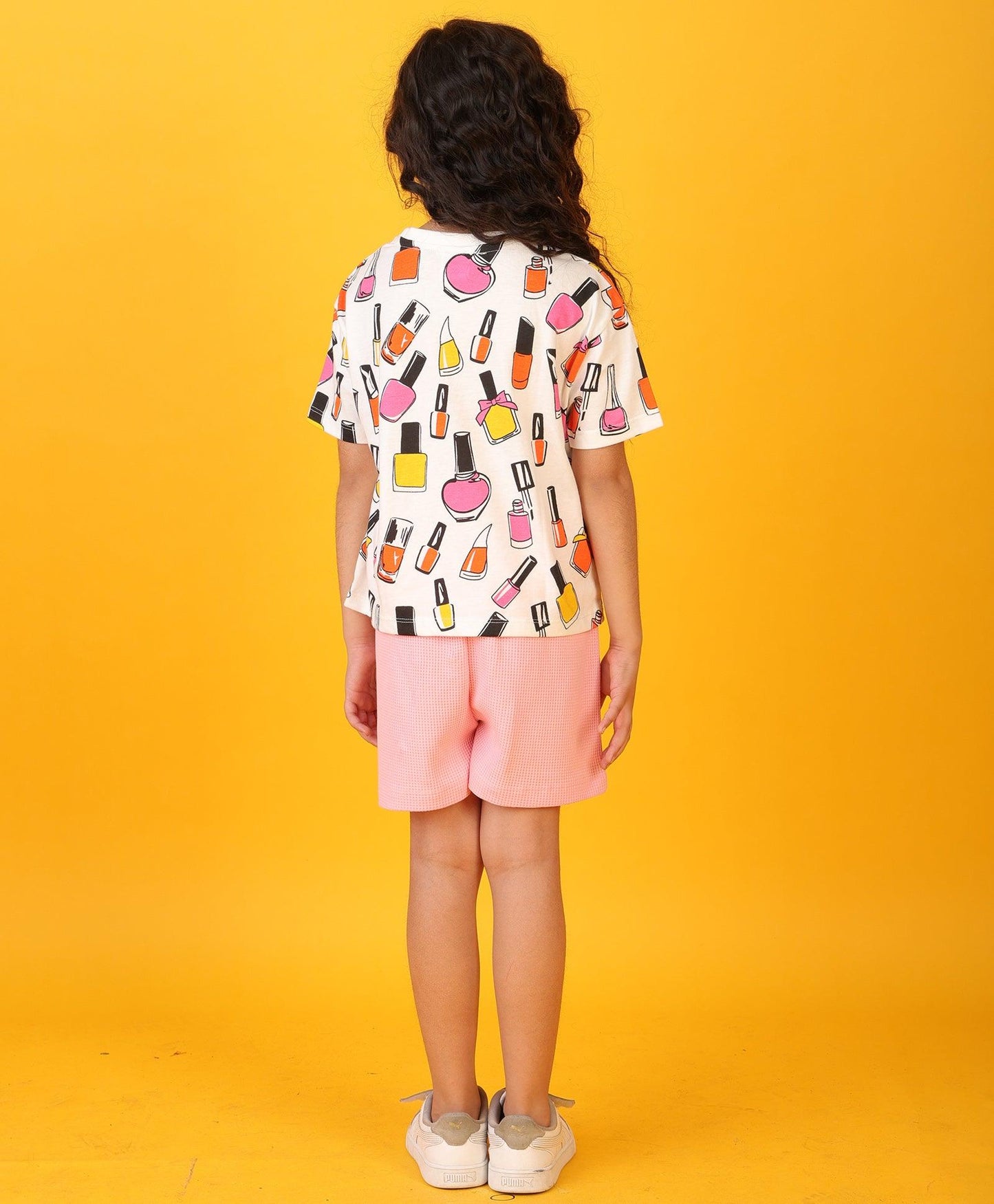 NAIL PAINT PINK GIRLS SHORTS SET - WHITE/PINK