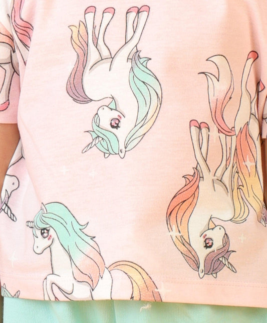 UNICORN STAR AQUA GIRLS SHORTS SET - PINK/AQUA