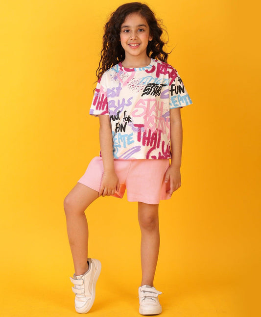 CREATE ART PINK GIRLS SHORTS SET - WHITE/PINK