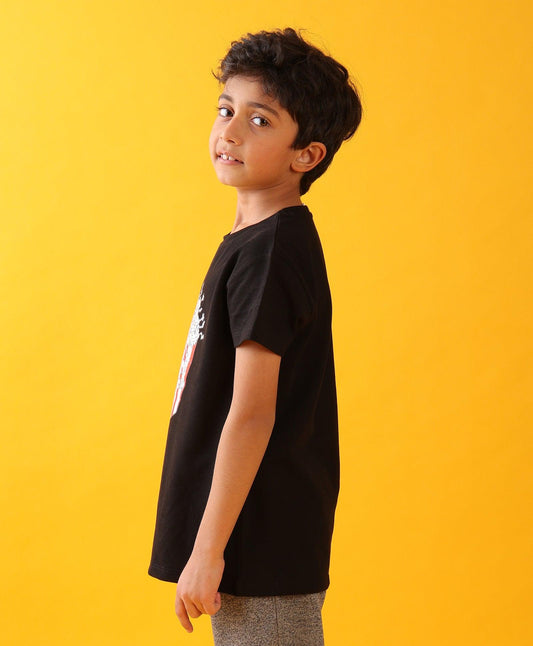 POPCORN BLACK SUMMER SHORT SLEEVE BOYS T-SHIRT - BLACK