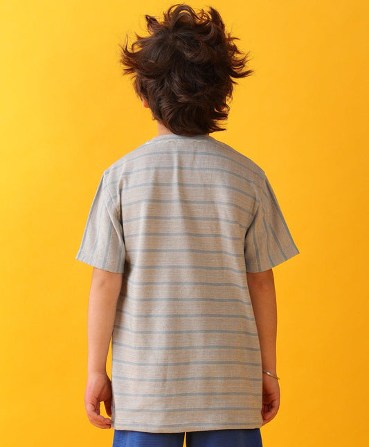 GREY BLUE STRIPE BOYS SHORT SLEEVE T-SHIRT - GREY