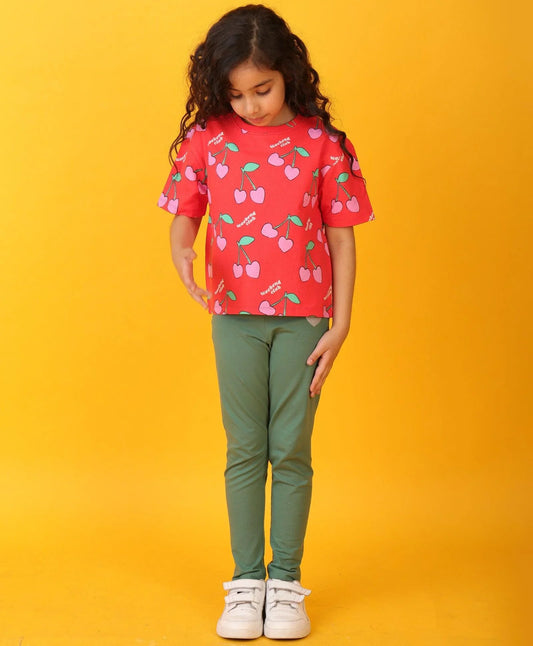 CHERRY RED HEART FUN LEGGING SET - RED/GREEN - Anthrilo