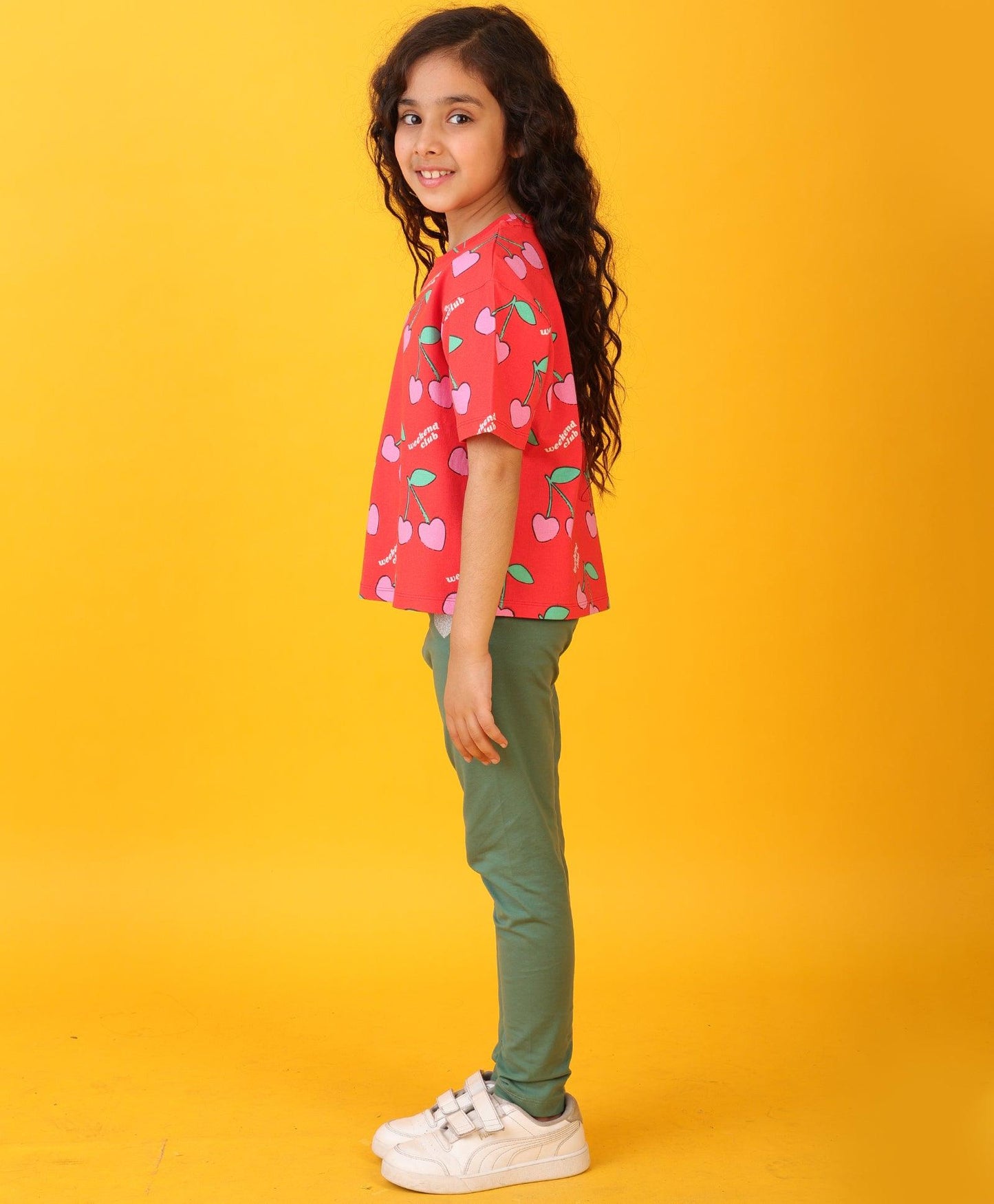 CHERRY RED HEART FUN LEGGING SET - RED/GREEN