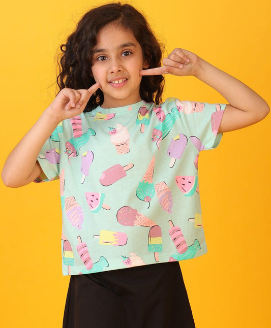 ICECREAM AQUA SHORT SLEEVES SUMMER T-SHIRT - AQUA
