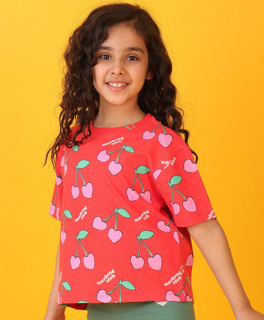 CHERRY RED SHORT SLEEVES SUMMER T-SHIRT - RED
