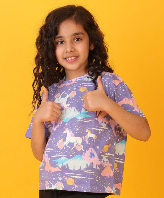 UNICORN PLANET SHORT SLEEVES SUMMER T-SHIRT - PURPLE