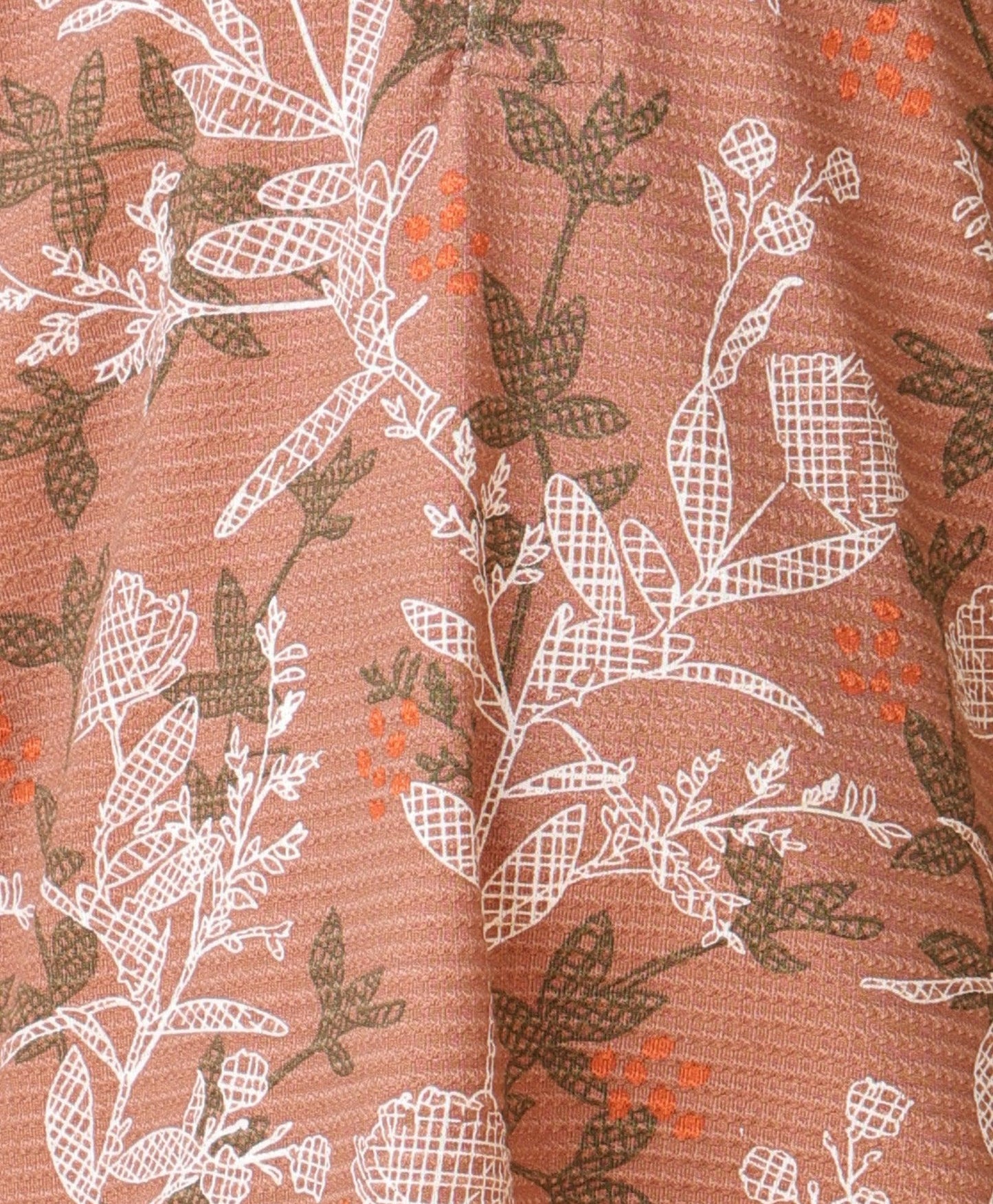 BROWN FLORAL TEXTURE FRILL DRESS - BROWN