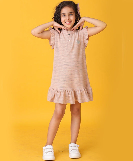 PINK MELANGE SILVER HEART FRILL DRESS - - PINK