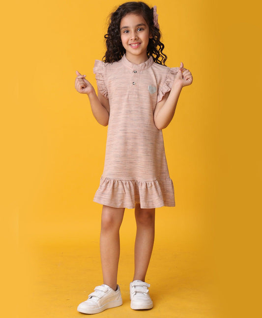 PINK MELANGE SILVER HEART FRILL DRESS - - PINK