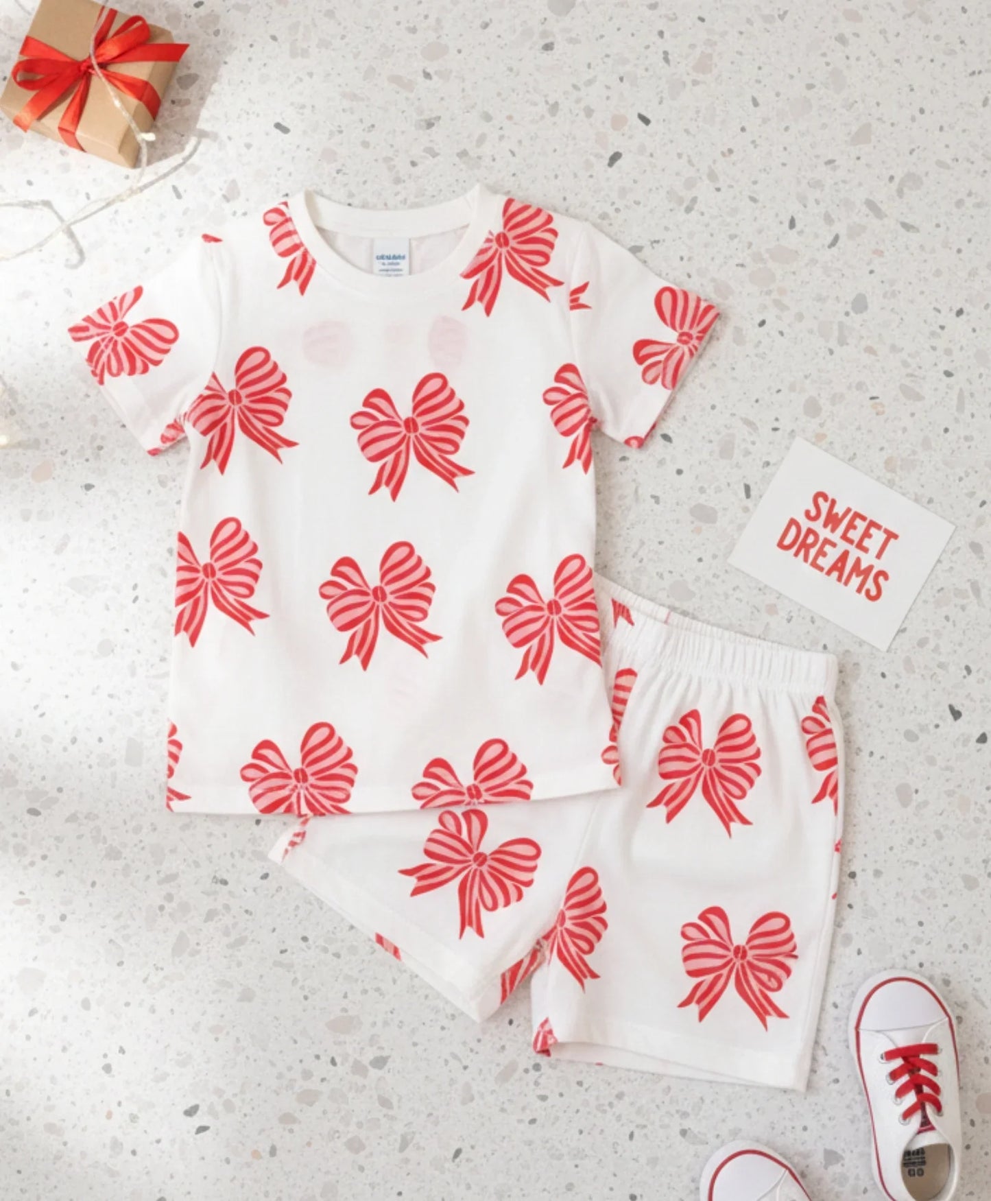 PINK BOW GIRLS SLEEPWEAR SHORT SET - PINK