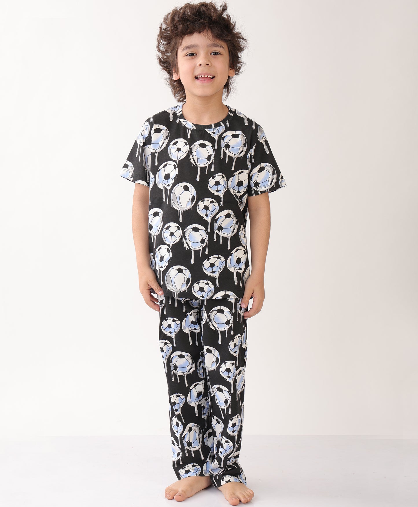 SUMMER FOOTBALL MELT SHORT SLEEVE PYJAMA SET - BLACK