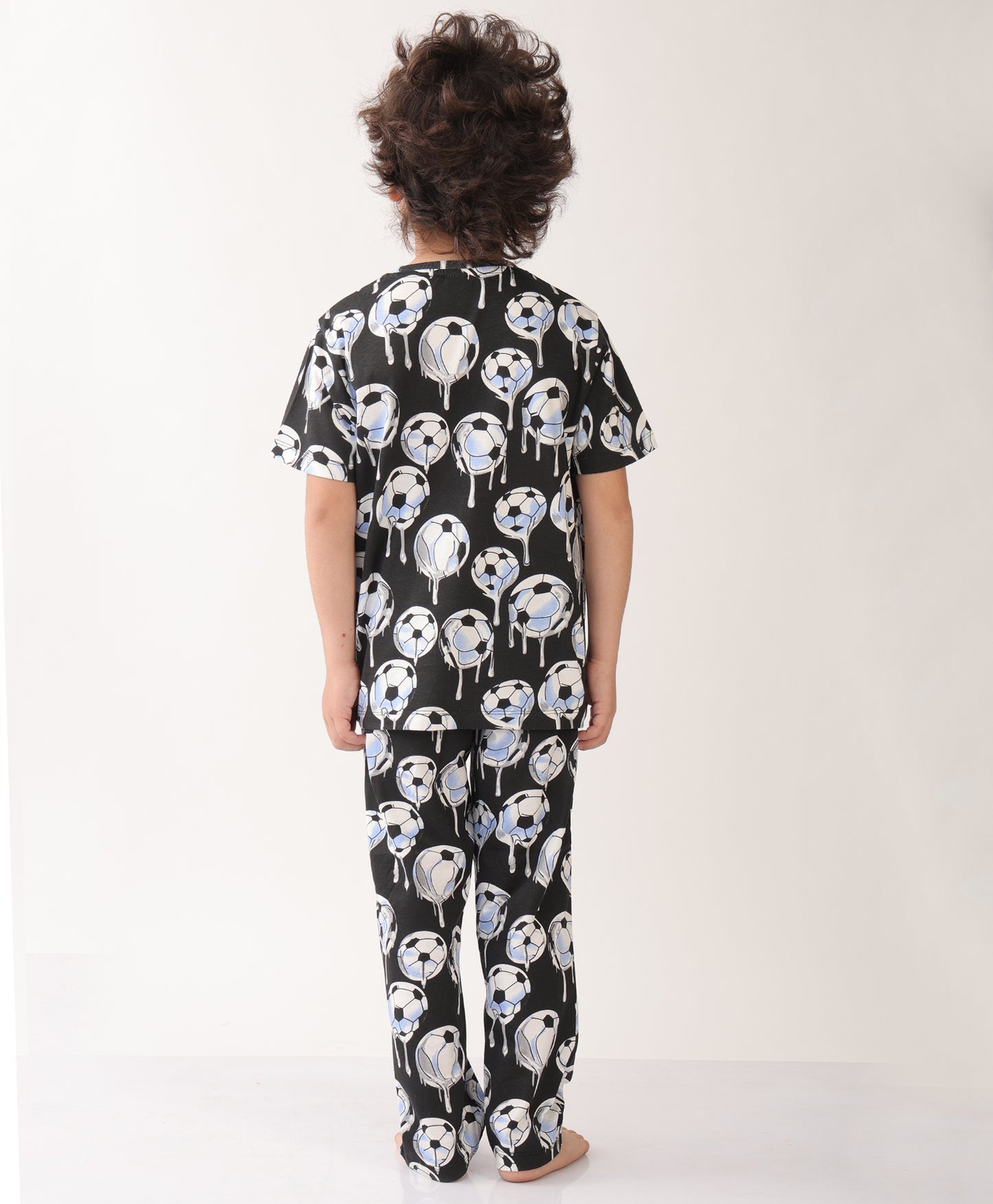 SUMMER FOOTBALL MELT SHORT SLEEVE PYJAMA SET - BLACK