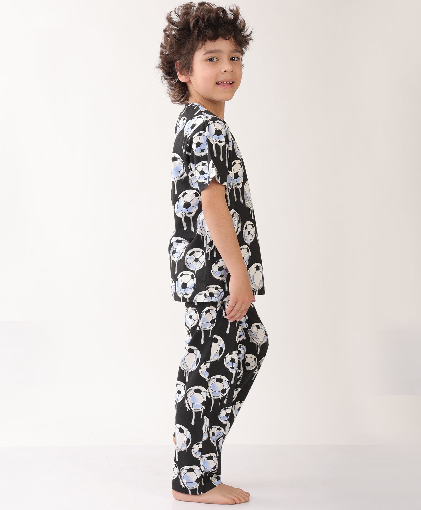 SUMMER FOOTBALL MELT SHORT SLEEVE PYJAMA SET - BLACK