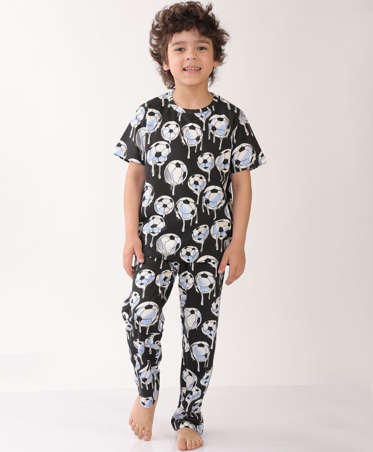 SUMMER FOOTBALL MELT SHORT SLEEVE PYJAMA SET - BLACK