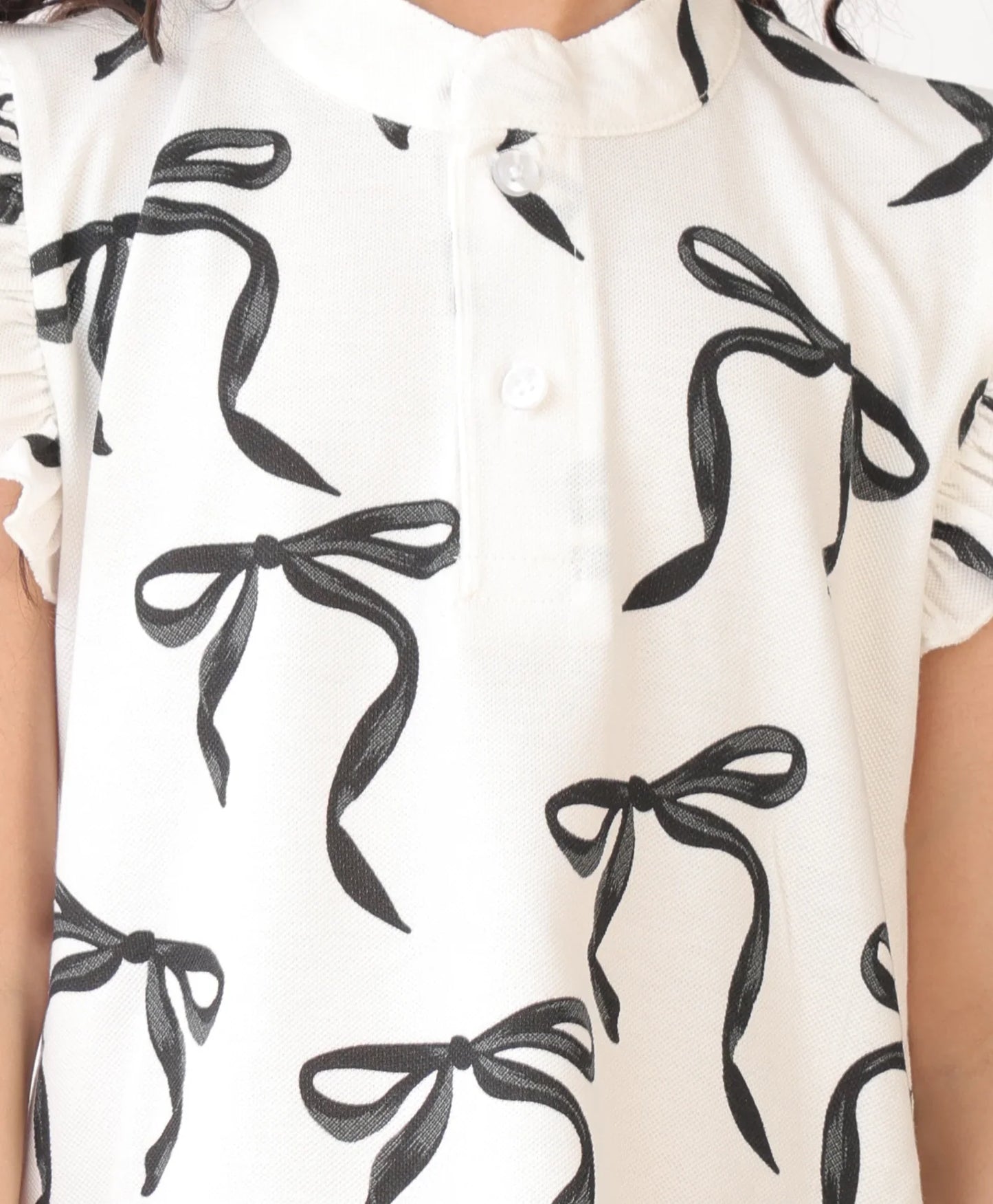 BLACK BOW FRILL DRESS - OFF WHITE - Anthrilo