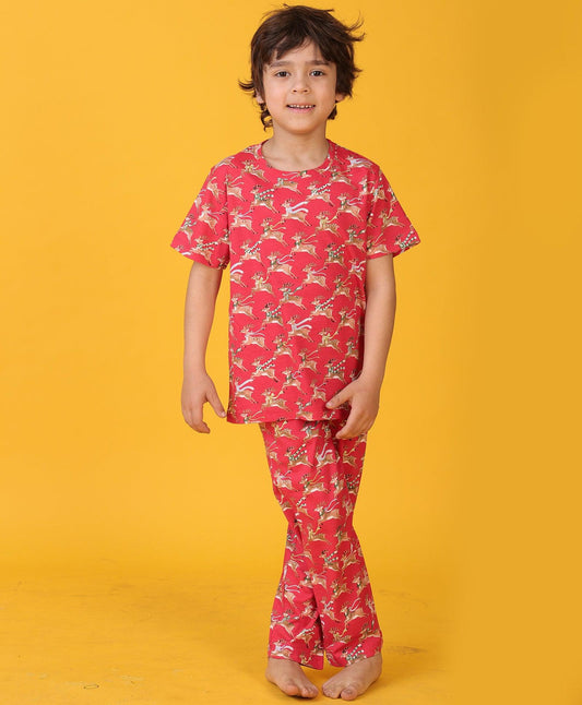 REINDEER SHORT SLEEVE PYJAMA SET - RED
