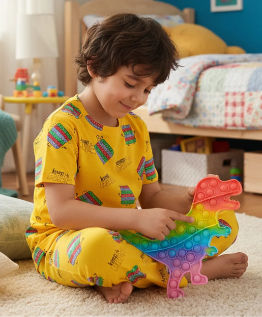 POP IT SHORT SLEEVE PYJAMA SET - YELLOW